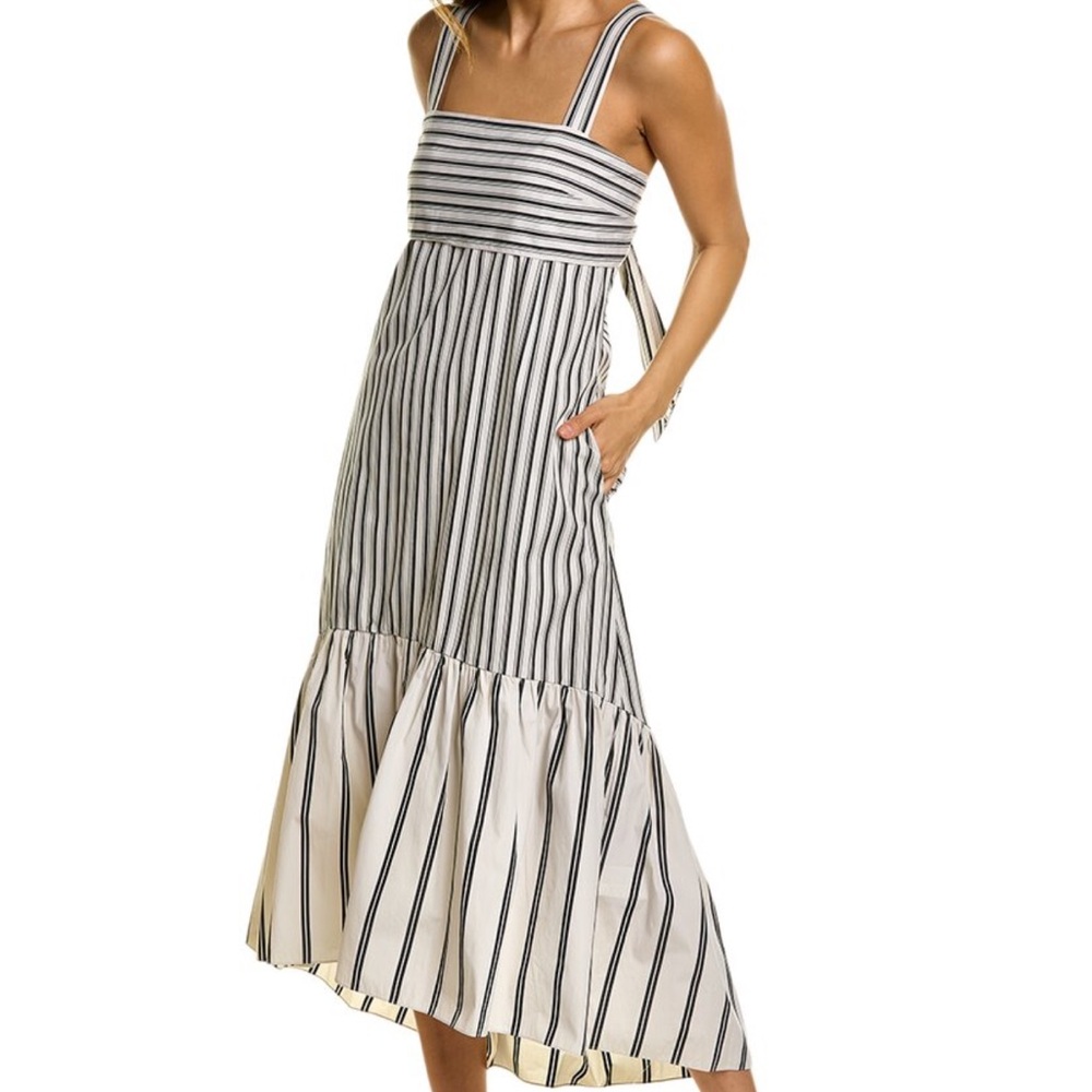 Theory Ventura Tie Back Stripe Cotton Midi Dress